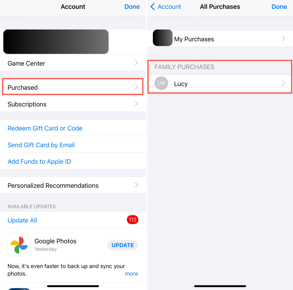 Access the “Purchased” section.